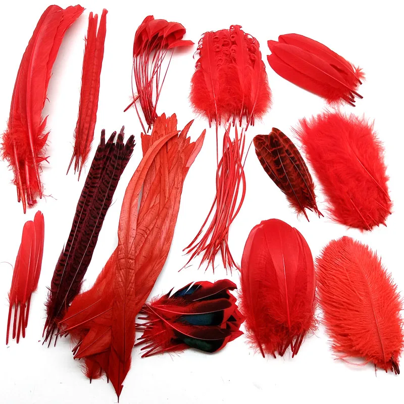 

20pcs Red Pheasant Rooster Goose Ostrich Feathers Wedding Centerpiece Diy Plumes Table Center for Decor Handicraft Accessories
