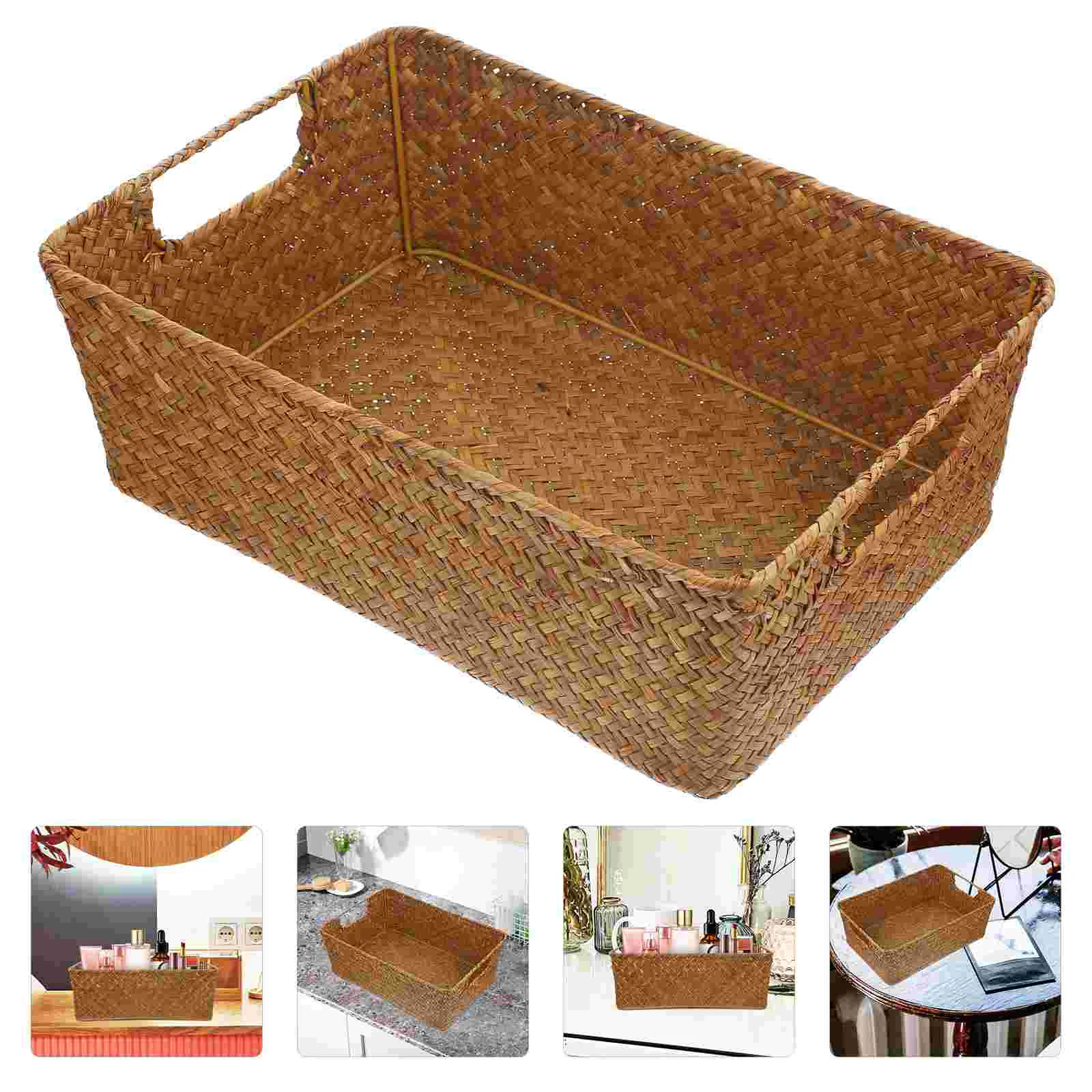 

Storage Bowl Sundries Organizer Straw Woven Basket Decorative Vegetables Holder