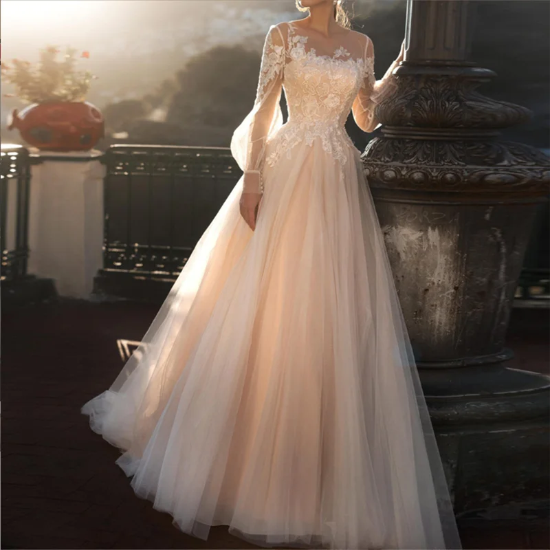 

Women Long Party Dress Sweet Hollow Out Maxi Dress Gauze Long Sleeve Summer Versatile Elegant Vestido
