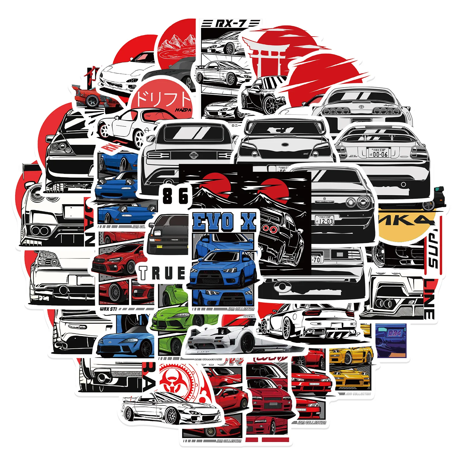 

10/30/50Pcs Racing Car Modification JDM Stickers Cool Graffiti Decals Helmet Motorcycle Bumper Car Sticker Waterproof Toys Gift