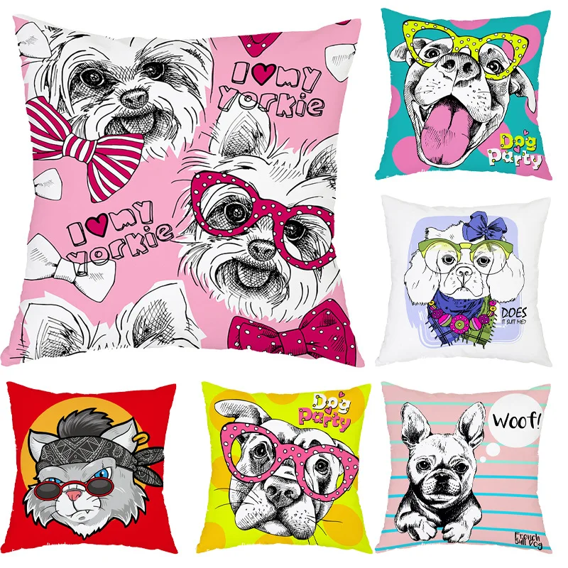 

Pets Animals Pillowcase Cartoon Dog Party Pink Yellow Dog Pillows Car Living Room Decor 45X45 50X50 Lovely Pillow Case Kids Room