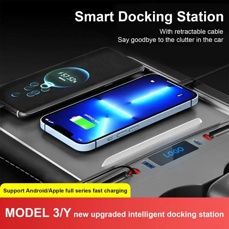 

For Tesla Model 3 Y USB Hub Fast Charger USB Docking Station Extension Center Console Intelligent Sensor With Cables 2023