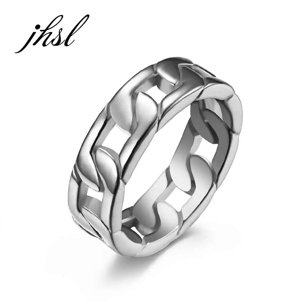 

JHSL Trendy Men Rings Black Silver Gold Color Fashion Jewelry High Polishing Stainless Steel Party Gift Size 7 8 9 10 11 12 13
