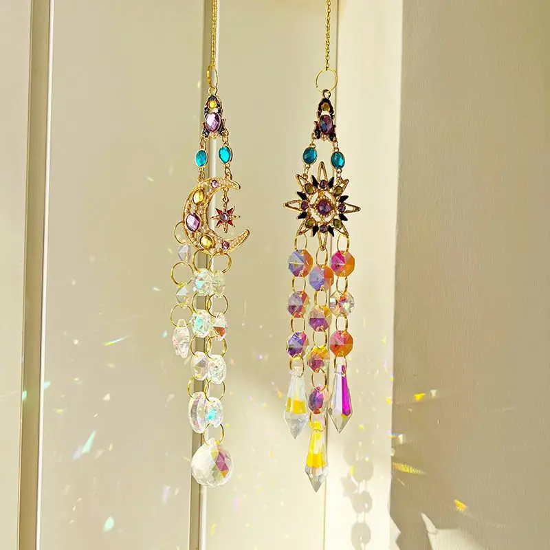 Фото Подвесные ловцы солнца с кристаллами, стеклянные бурульки-призмы, стразы, ловец солнца, создатель радуги, домашнее окно, домашний автомобиль, садовый декор №1