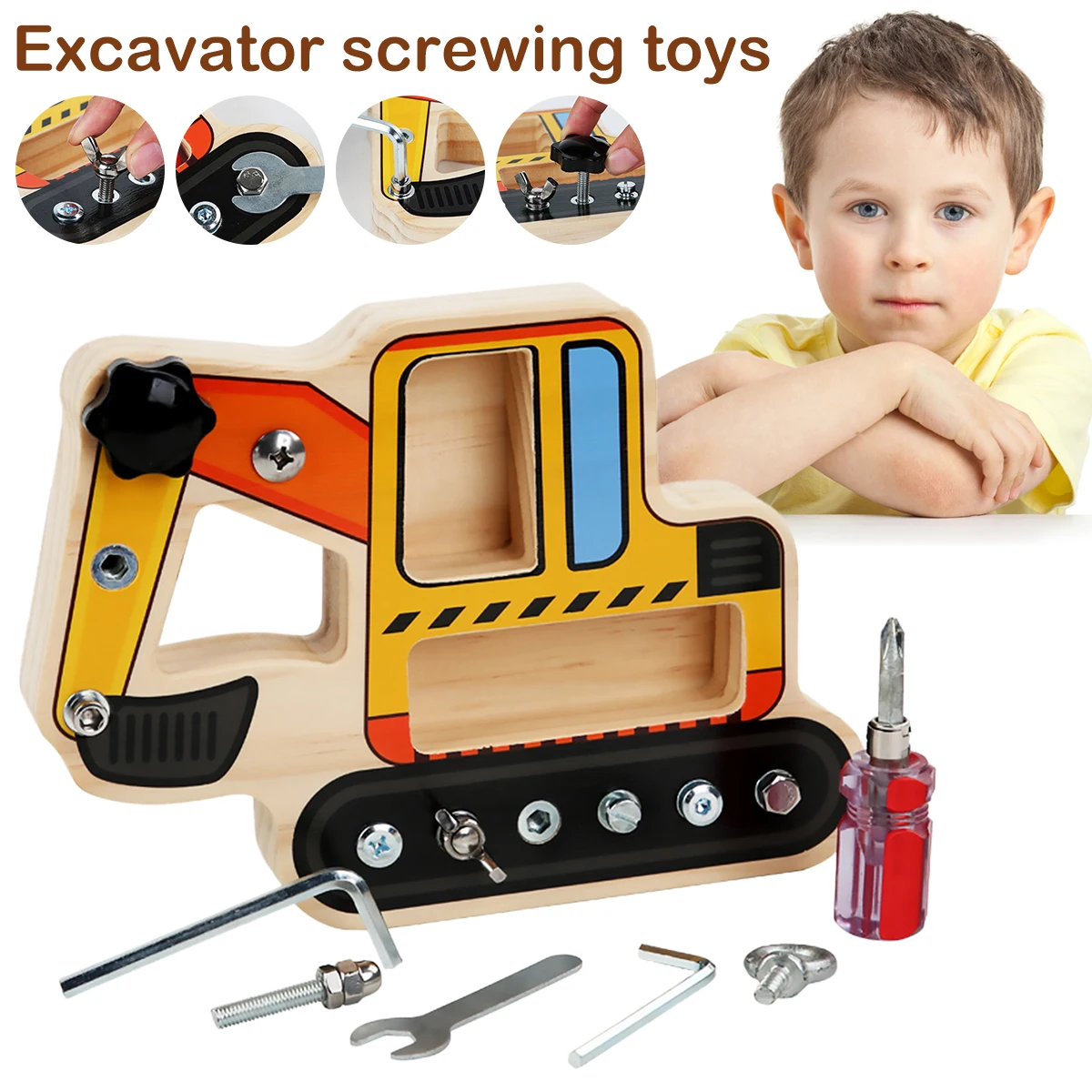 

Montessori Toy Fun Excavator Busy Screwdriver Set Learning Basic Skills Tool Educational Sensory Toy for Toddlers Kids