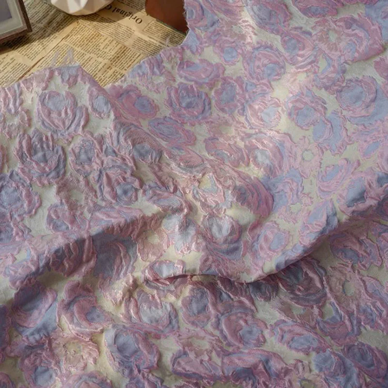 

High end 145cm width PInk fashion Jacquard Brocade Fabric for Women Wedding Dress patchwork DIY material for Sewing