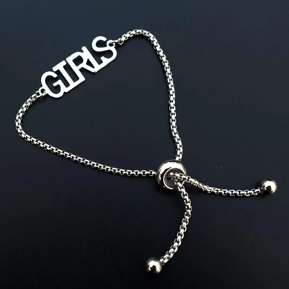 

Браслет из нержавеющей стали для девушек, Модный женский браслет с надписью, регулируемый размер с цепочкой из нержавеющей стали
