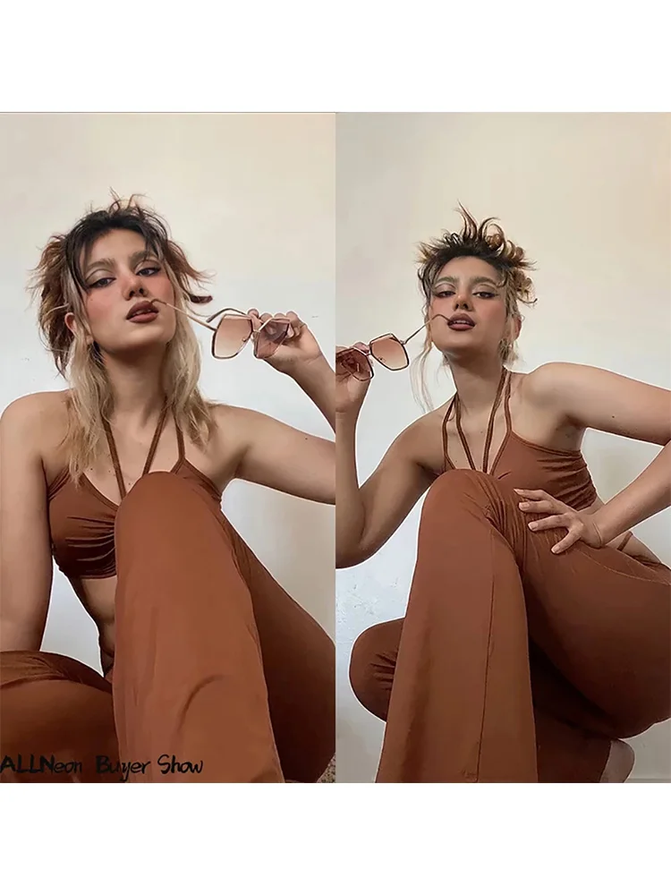 Комплект из 2 предметов ALLNeon Y2K синий уличный комбинезон топ на завязках и