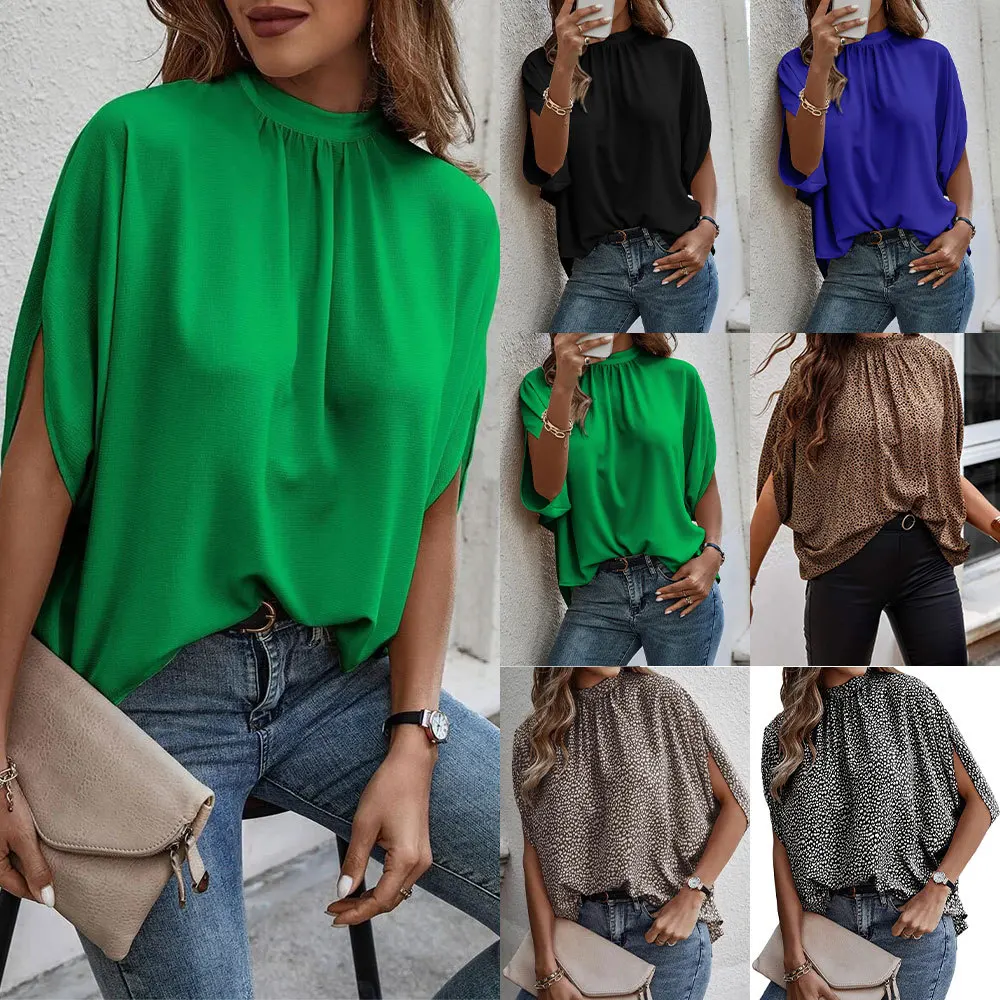 

2023 Spring and summer Europe and the United States new women's fashion casual print split bat sleeve strap top women