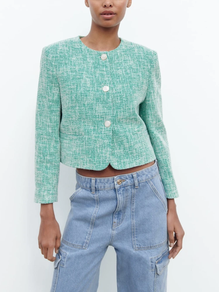 

Женский летний короткий Блейзер с круглым вырезом и длинным рукавом