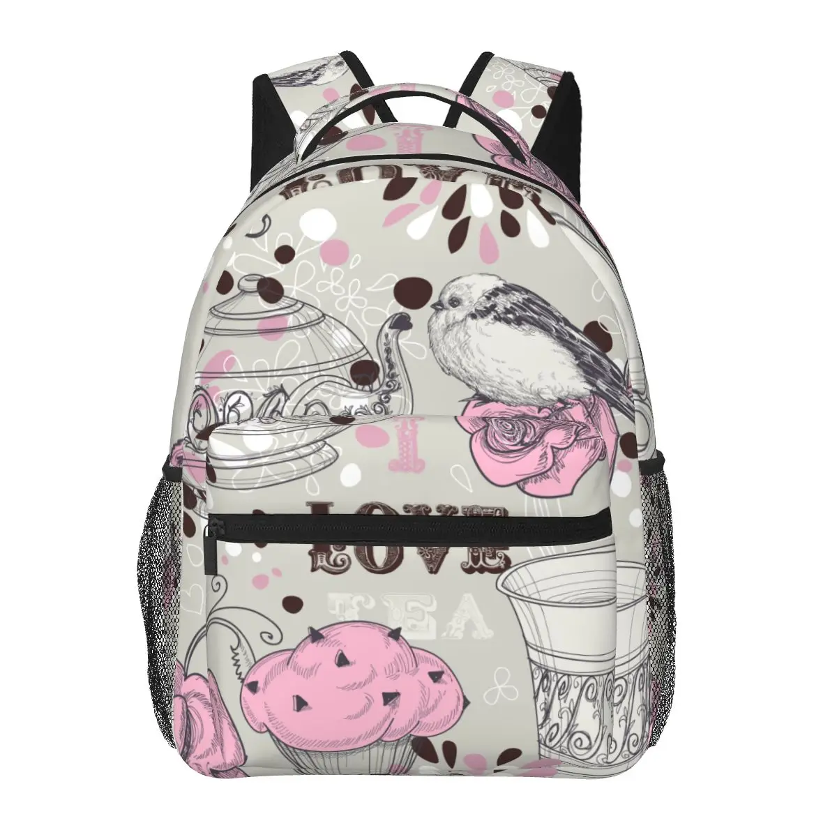 

Vintage Tea Cup Pat Print Backpack Women Men Large Capacity Backpack Outdoor Travel Bag Casual Backpack