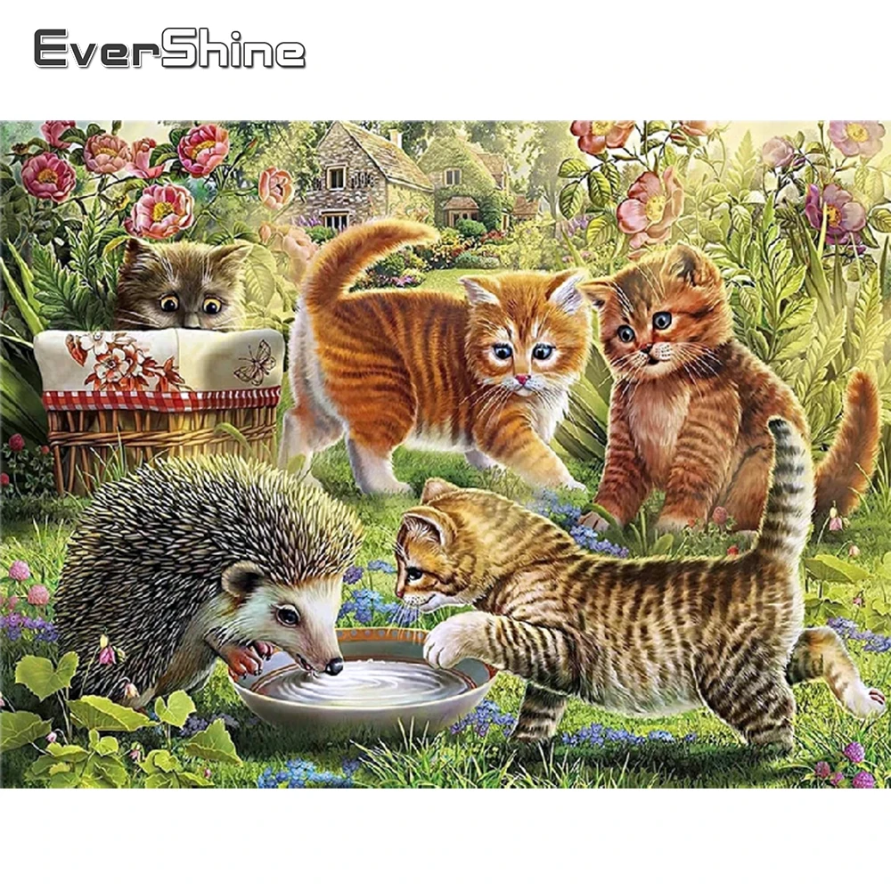 

EverShine Diamond Painting Cat Hedgehog Cross Stitch 5D New Arrival Diamond Embroidery Animal Mosaic Art Cartoon Wall Decoration