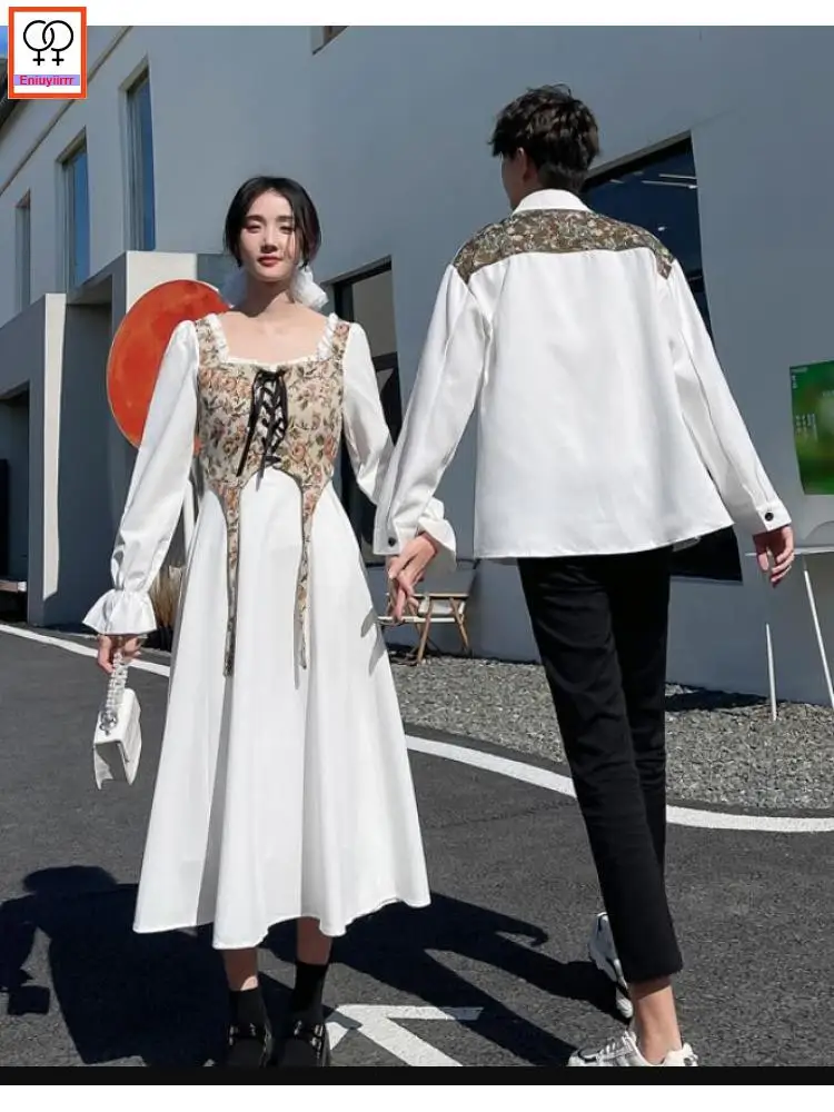 

Комплект из двух предметов для пар, белая рубашка и платье для влюбленных