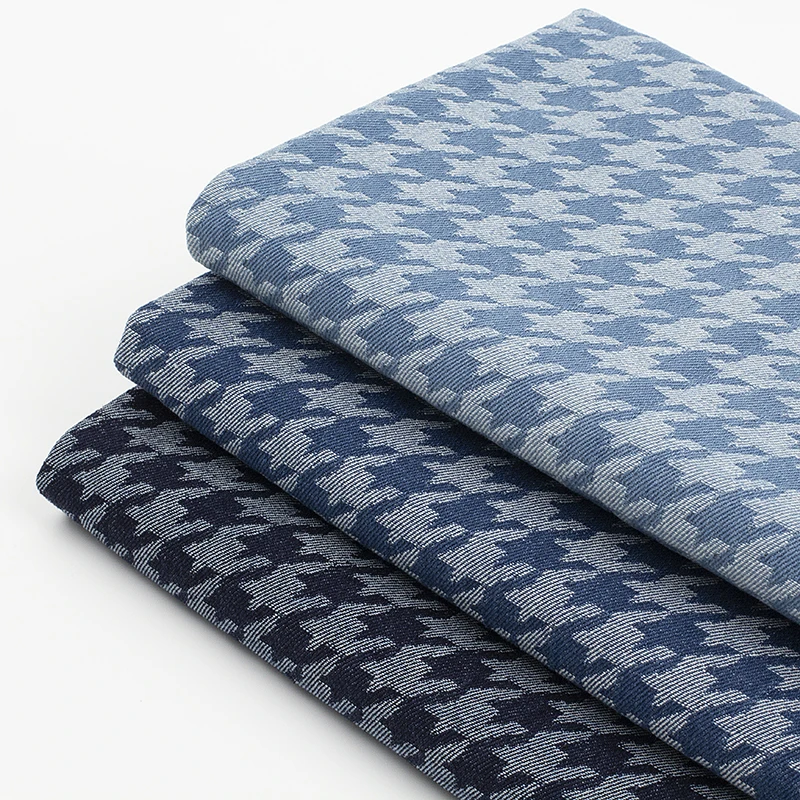 

Houndstooth fabric cotton jacquard denim fabric thickened and washed to make clothes skirt coat clothing design fabric sewing