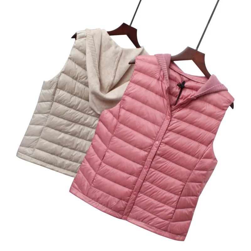 

Women's Short Light Vest White Duck down Slim Fit Warm Fashion Hooded Vest Coat Down