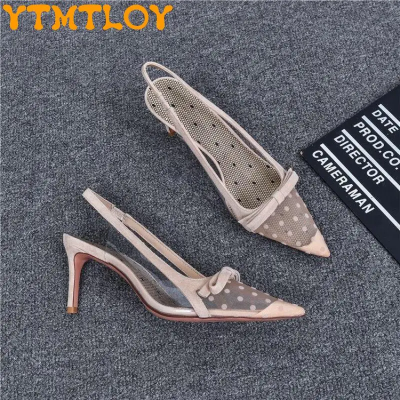 

Stiletto Toe Sandals For Women 2022 New Pointed Toe Mid-heel Hollow Mesh Black Sexy Fashion Rome Summer Woman Sandals Summe