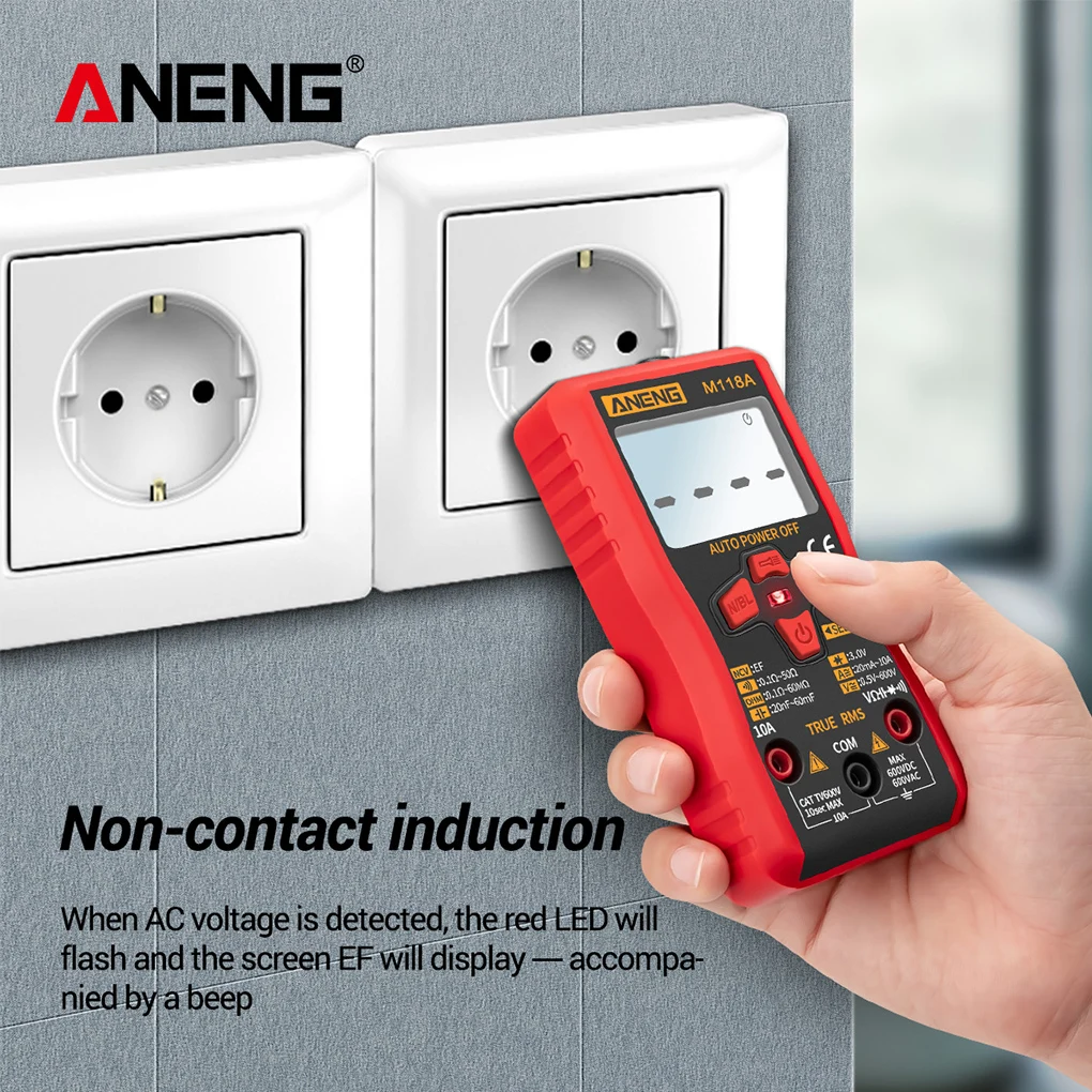 

ANENG Mini M118A Multimeter Display Non Contact DC/AC Tester Current Resistance Detector NCV Auto-off with Flashlight