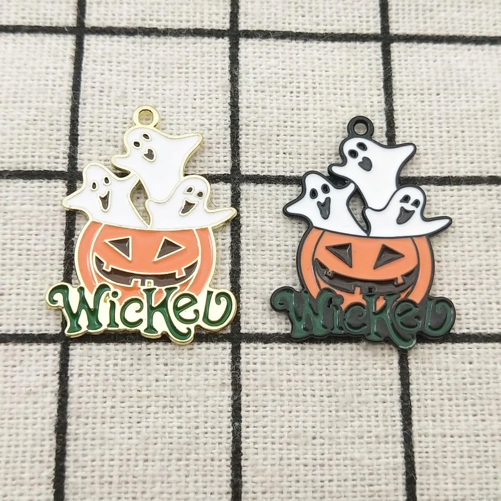 

10pcs enamel holloween ghost pumpkin charm for jewelry making earring pendant bracelet necklace charms diy finding 22x28mm