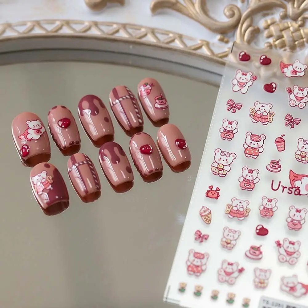 

Cartoon Rabbit Bear Nail Stickers 3D Relief Nail Decals Love Heart Cat Fruit Nail Decor Self Adhesive DIY Manicure Accessories