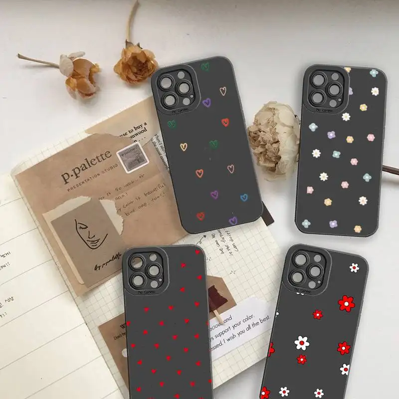 

Cartoon Colorful Flower Phone Case For iPhone 13 12 11 Pro MAX Mini X XS XR 7 8 Plus Camera Lens Liquid Silicone