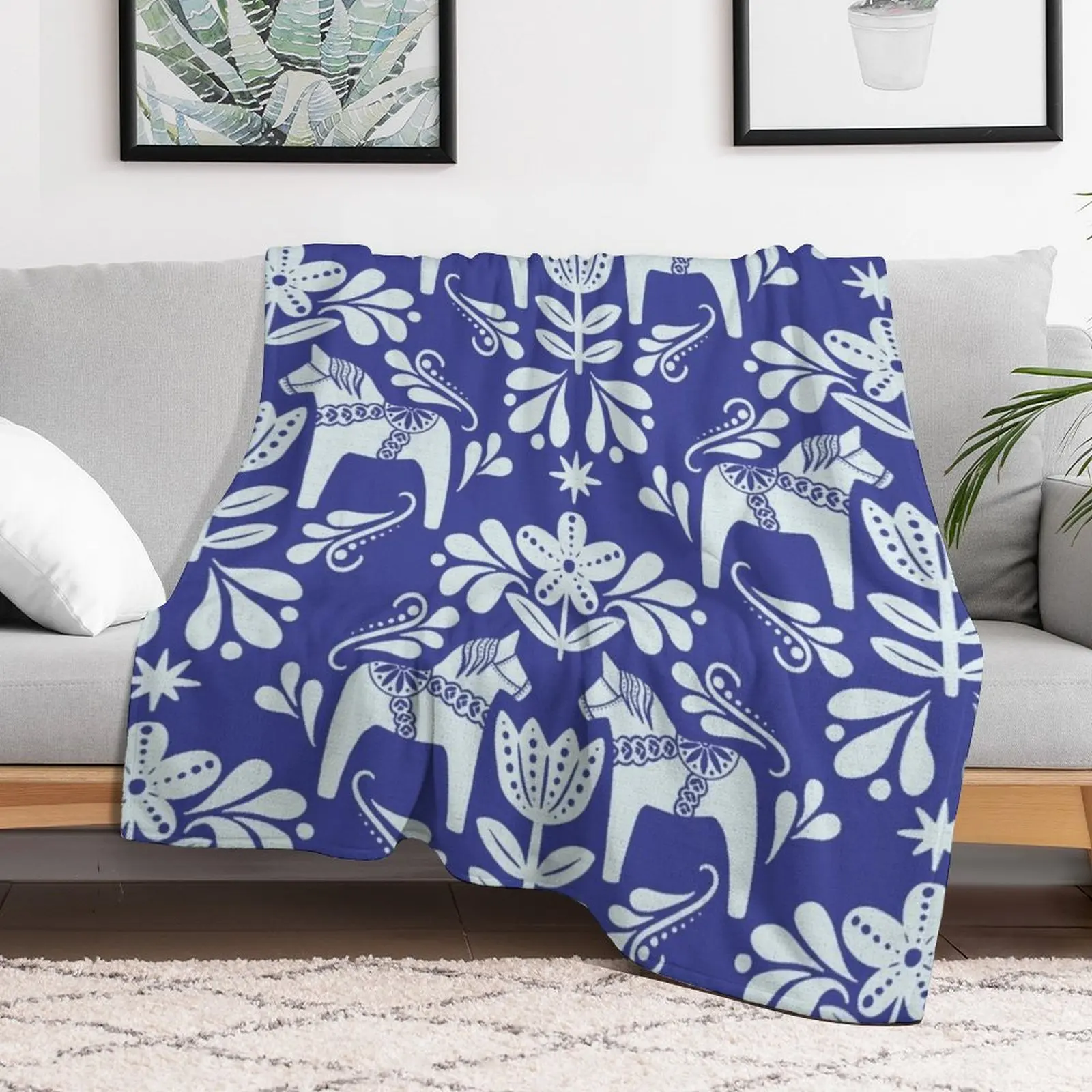 Фольклорное искусство диванное одеяло с кобальтовым синим и Кремовым покрытием