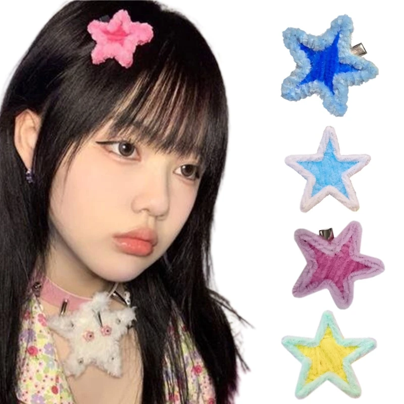 

Lovely Colorful Star Shape Hair Barrettes Kid Plush Hairpin Birthday Hair Clip