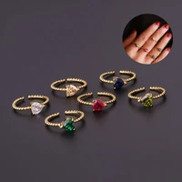 copper womens ring adjustable opening korean fashion accessories simple temperament heart geometry fruit inlaid colored zircon