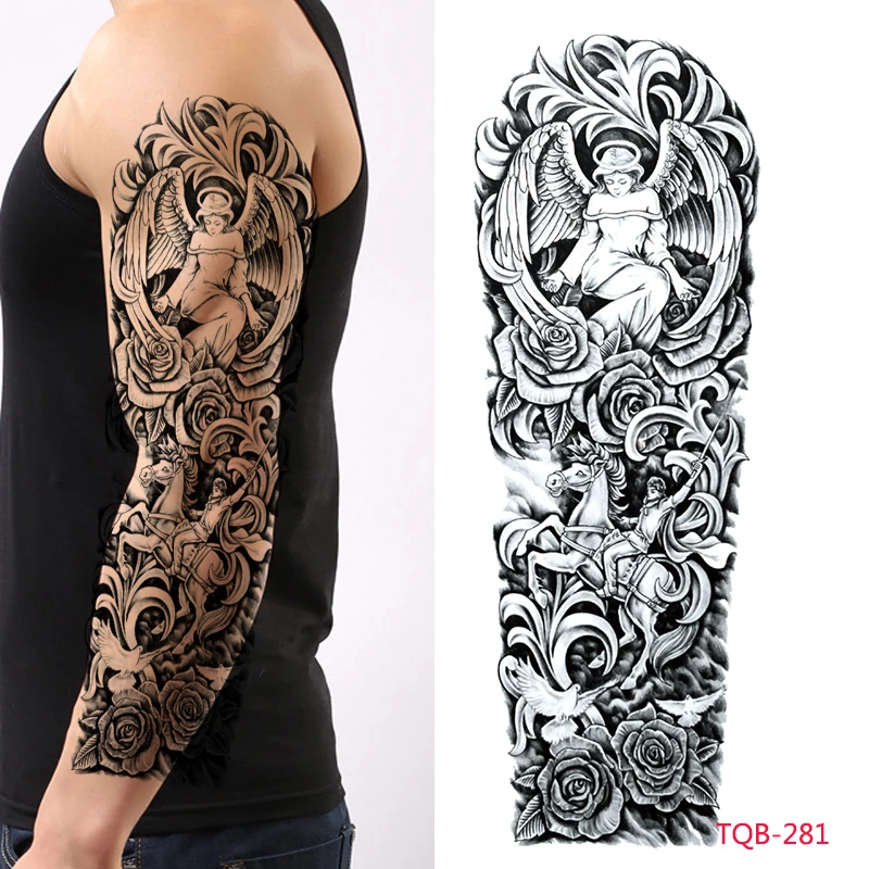 

Большой рукав с ангелом, временная татуировка, водонепроницаемая Мужская и женская картина тела, наклейка с имитацией татуировки на всю руку