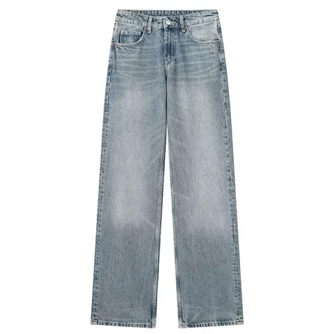 Женские свободные джинсовые брюки HH TRAF, длинные джинсы со средней талией, женские универсальные широкие брюки с градиентом