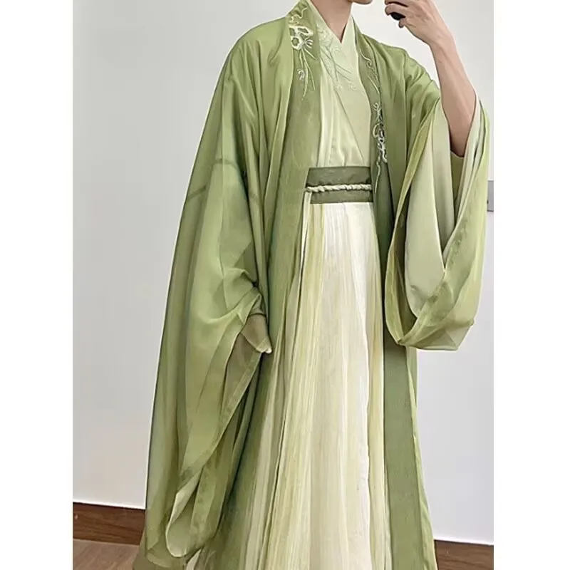 Фото Hanfu мужской китайский традиционный винтажный зеленый вышитый Hanfu 3 шт. Хэллоуин косплей костюм мужской студенческий вечерние наряд Hanfu №2