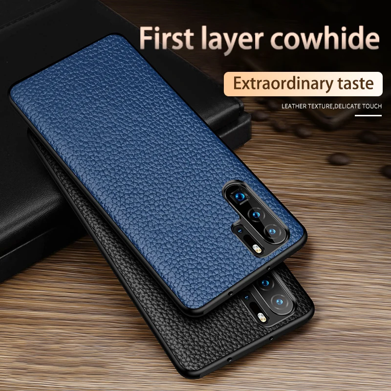 Phone Case For Huawei P40 P30 P20 Mate 30 Pro 20 Lite 10 9 Cowhide Litchi Texture Genuine Leather For Honor 10i 8X Max 9X Cover