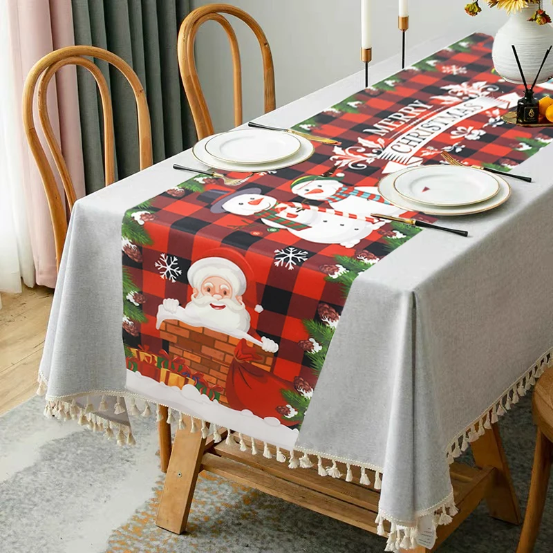 

Christmas Table Runner Tree Pine Snowman Snowflake Elk Printed Table Runner Flag Tablecloth Decoration Xmas Party New Year Decor