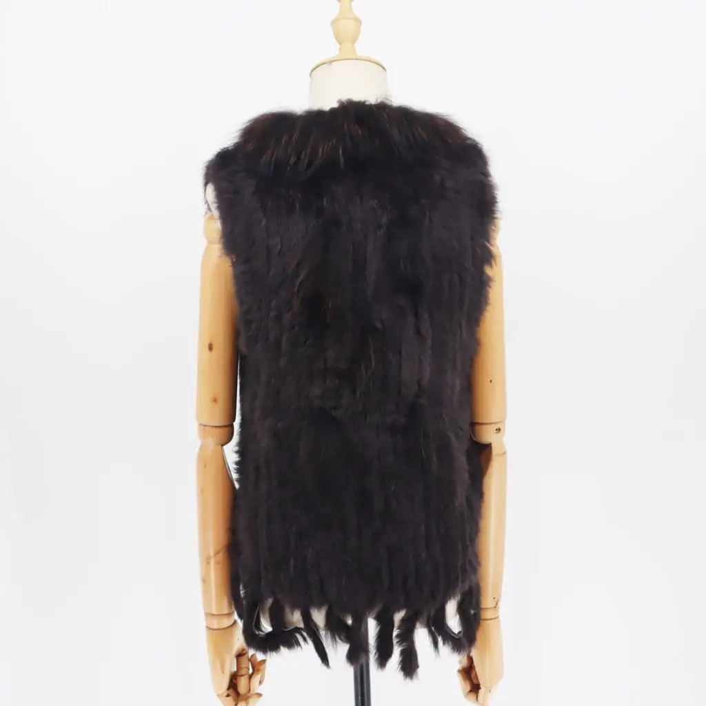 Fashion Real Rabbit Fur Tassel Vest Women High-end Knitted Sleeveless Solid Vests Winter Natural Raccoon Fur Jacket For Women