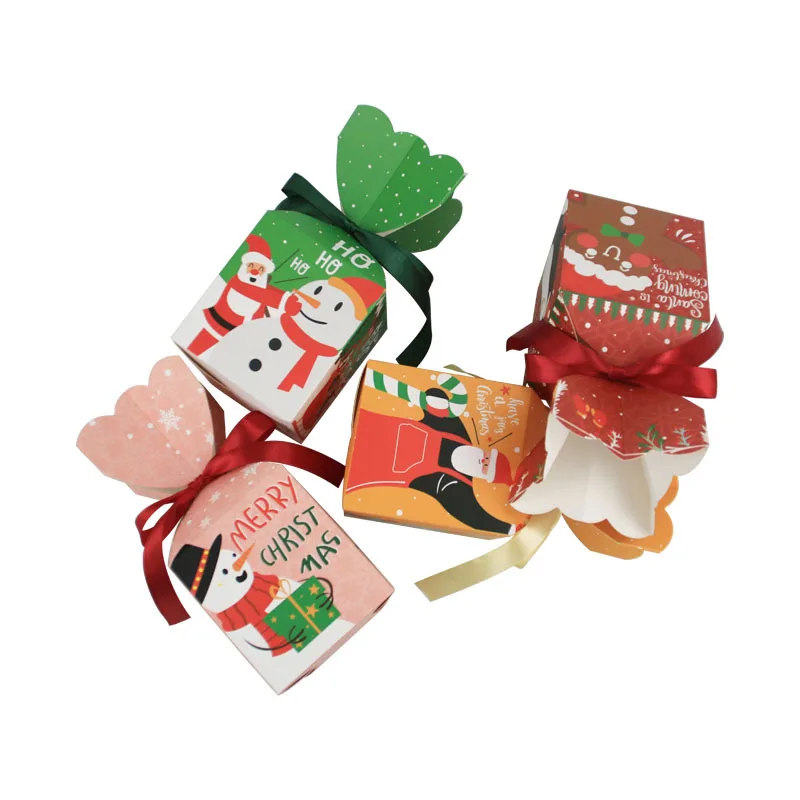 

50Pcs Fishtail Vase Christmas Candy Box Floral Favor Eve Apple Gift Box Packaging Bag With Ribbon New Year Xmas Party Decoration