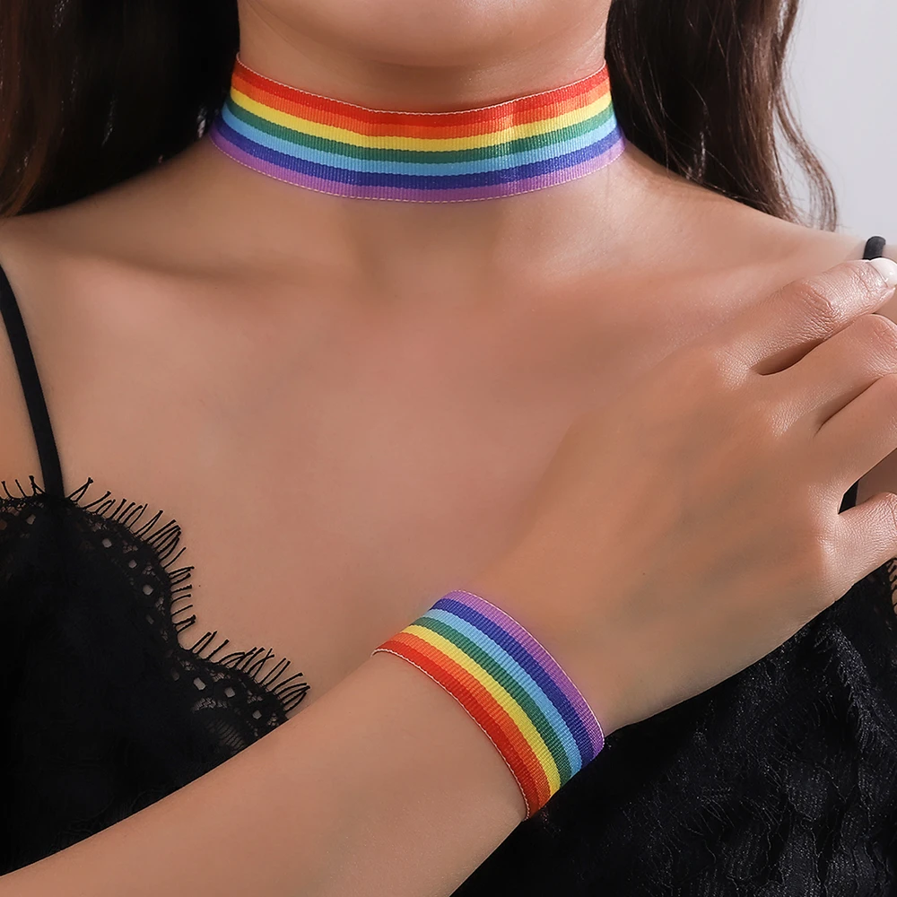 Радужное ожерелье для ЛГБТ классические семь цветов Ткань чокер браслет набор