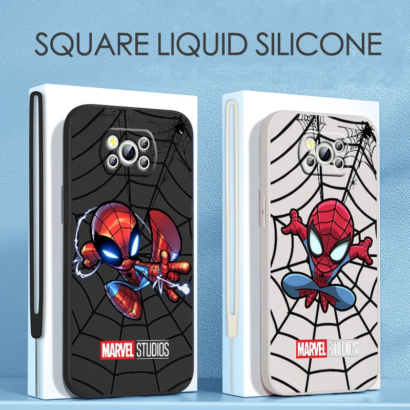

Marvel Superhero Spiderman For Xiaomi POCO C50 C40 X4 M5S F4 M4 X3 F3 M3 C3 Pro GT NFC 4G 5G Liquid Rope Silicone Phone Case