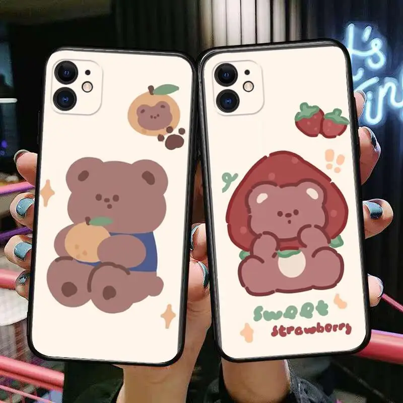 

Cute Bear Fruit Couple Phone Cases For iphone 13 Pro Max case 12 11 Pro Max 8 PLUS 7PLUS 6S XR X XS 6 mini se mobile cell