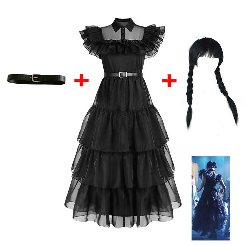 

Wednesday Dress Cosplay for Girl Kids Black Gothic Dresses Wednesday Cosplay Costumes Halloween Party Women Clothes