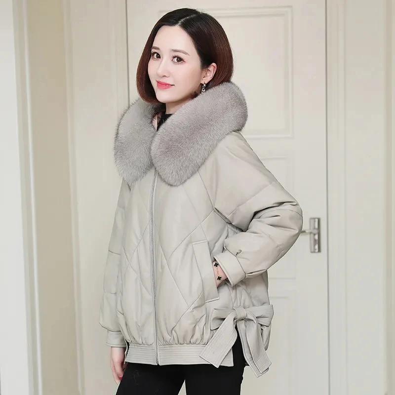 Женская пуховая куртка средней длины Корейская свободная парка из искусственной