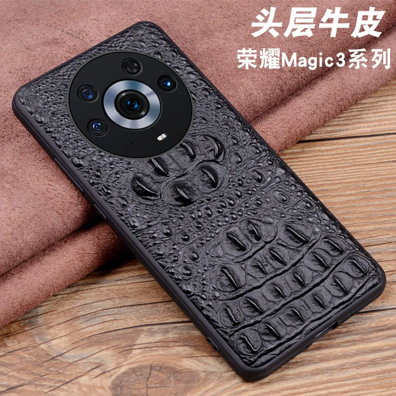 

2021 Hot New Genuine Leather Luxury 3d Crocodile Head Phone Case For Honor Magic 3 Cover For For Honor Magic3 Pro Cases Bag
