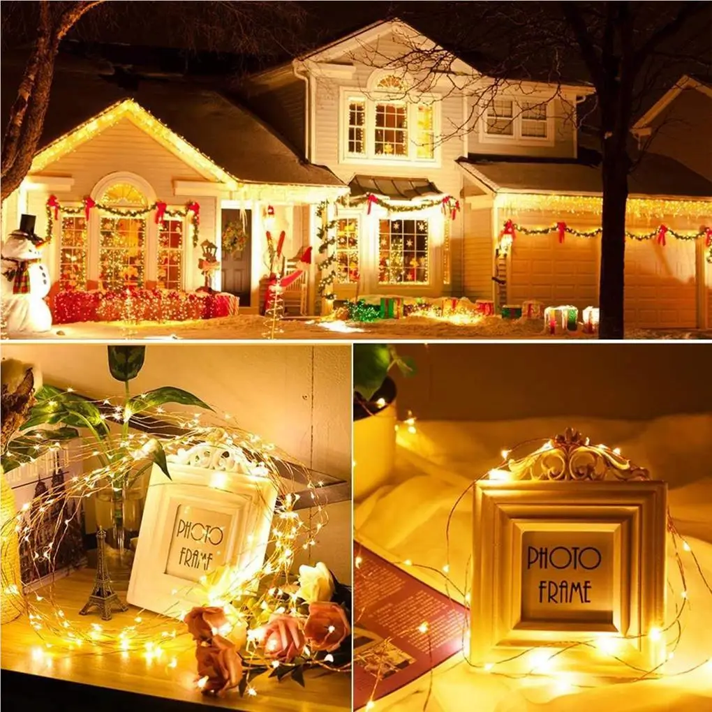 

Светодиодная гирлянда на солнечной батарее с дистанционным управлением, лампа с медным проводом, с теплым белым светом, декоративная осветительная полоса, искусственное украшение на Рождество, 300 светодиодов