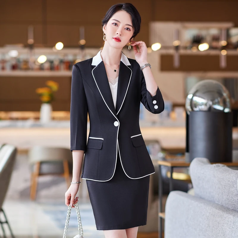 Korean spring  suit large size office women business white-collar formal professional dress work clothes Light blue suit skirt