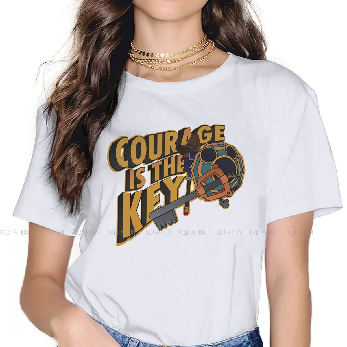 

Courage Is The Key Women's T Shirt Kingdom Hearts Riku Game Girls Tees Harajuku O-neck Tops Basic Tshirt Loose 4XL Fashion