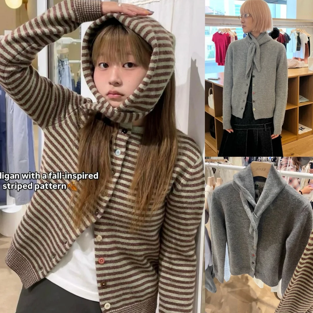 Отправьте 2024 осень Южная Корея Nie * Eh цветные пуговицы вязаный свитер кардиган