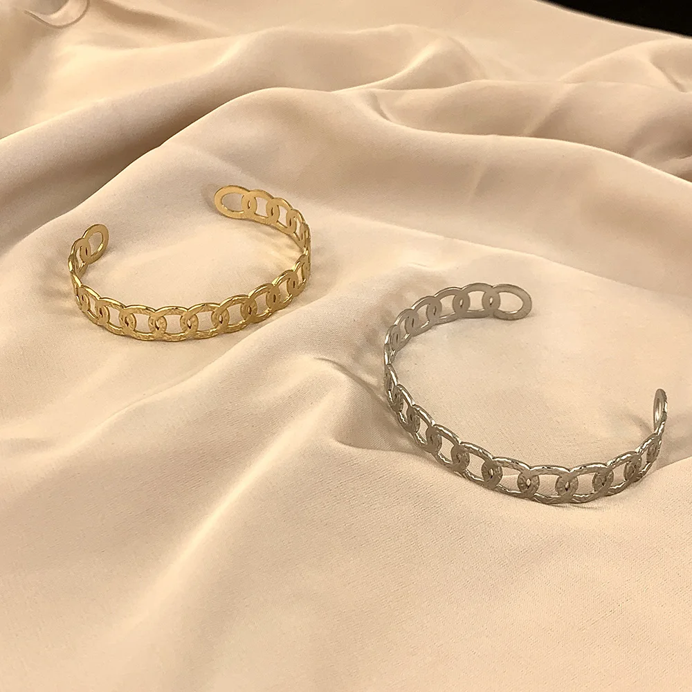 

Luxury Stainless Steel Cuff Bracelet on Hand Women Geometric Round Circle Adjustable Open Gold Color Bangle Jewelry