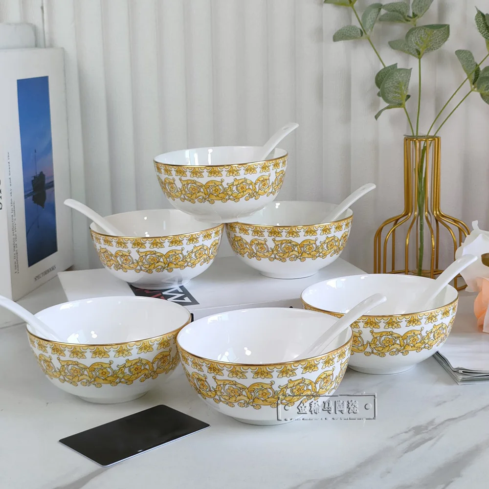 

300ml Ceramic Bowl Household Bone China Tableware Flower Pattern 4.5 Inch Rice Noodle Bowl 300ml Soup bowl