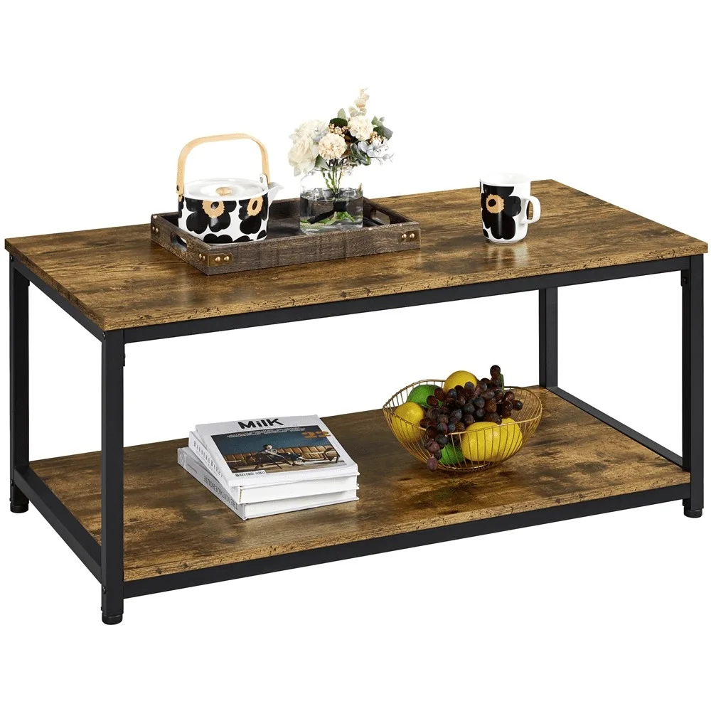 

Easyfashion Industrial Rectangular Wood and Metal Coffee Table, Rustic Brown