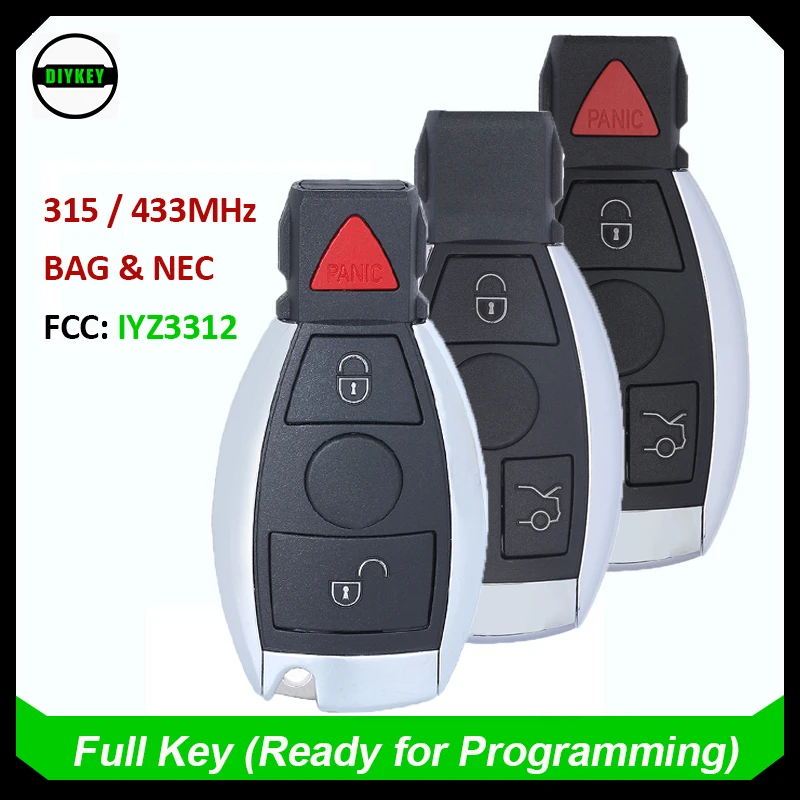 DIYKEY 3 / 4 кнопочный фонарь с кнопками 315 МГц/433 МГц для сумки и NEC Mercedes-Benz 1997 - 2016