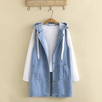 2022 summer new fashion large size women clothing is thin and high waist loose mid length denim hooded vest boutique clothing