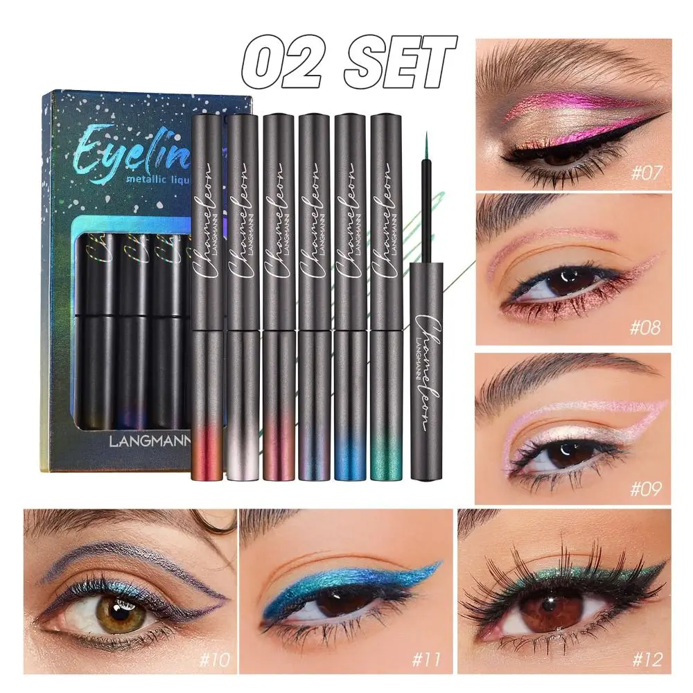 

6pcs/box Long Lasting Metal Liquid Eyeliner Anti-sweat Waterproof Glitter Eyeliner Smudge-proof Colorful Liner Set